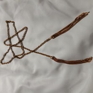 Vintage Long Gold Toned Chain Lariat Necklace With Tassels